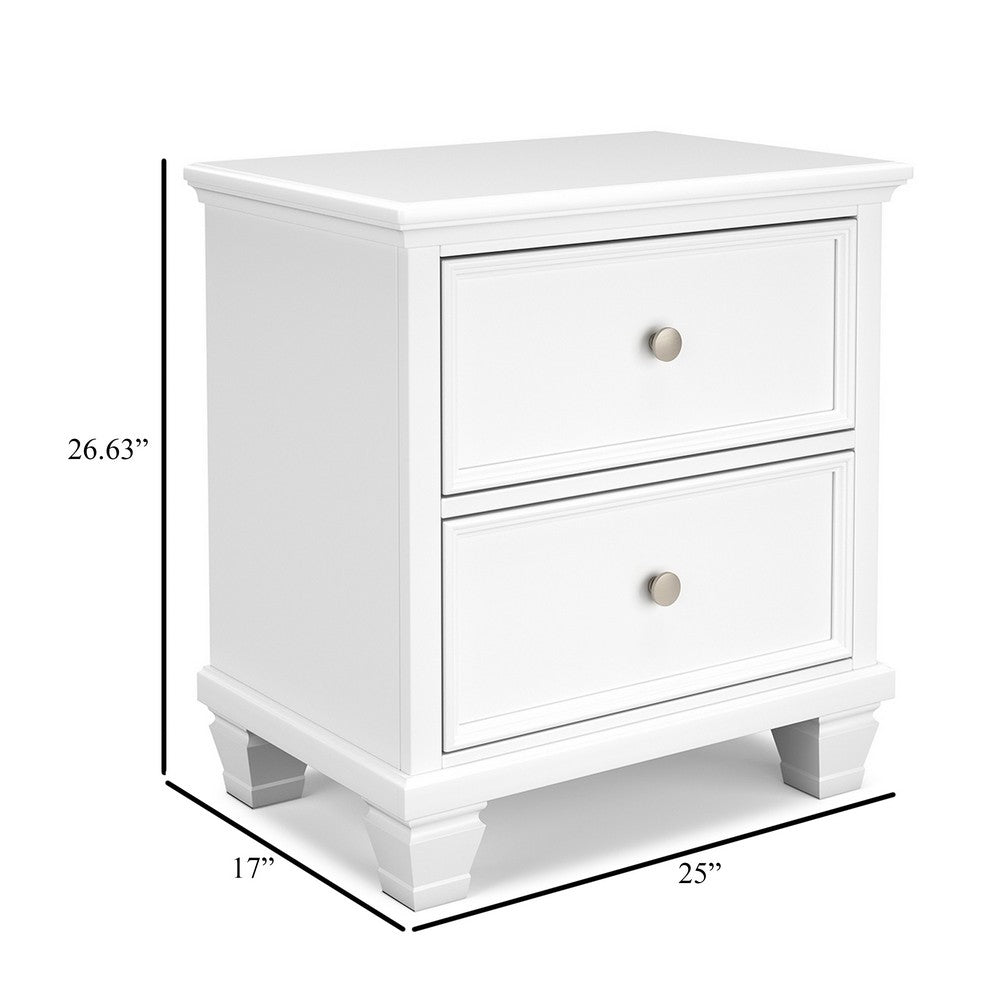 Heno Nightstand, 2 Wide Storage Drawers, Nickel Round Knobs, White -BM328172