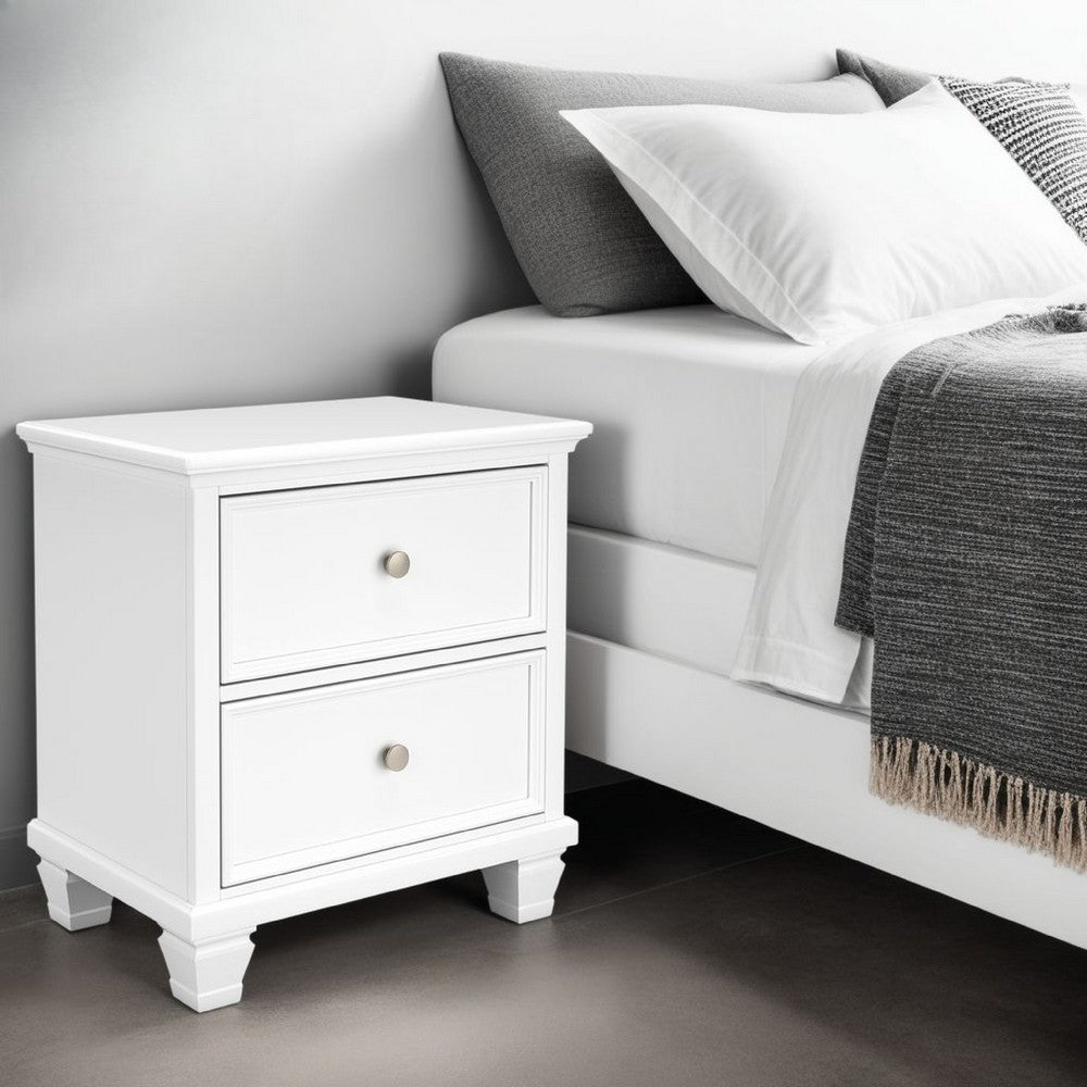 Heno Nightstand, 2 Wide Storage Drawers, Nickel Round Knobs, White -BM328172