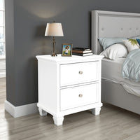 Heno Nightstand, 2 Wide Storage Drawers, Nickel Round Knobs, White -BM328172