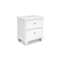 Heno Nightstand, 2 Wide Storage Drawers, Nickel Round Knobs, White -BM328172