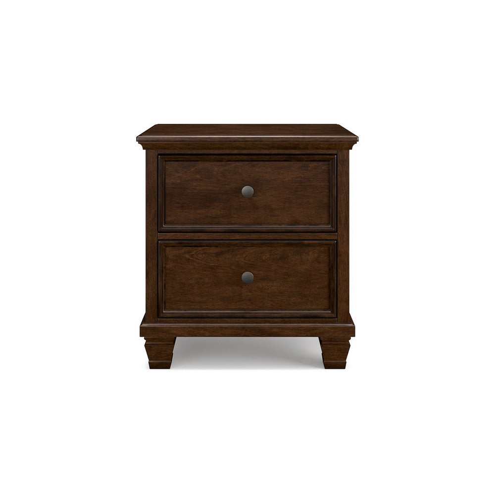 Reno Nightstand, 2 Drawers, Nickel Round Knobs, Rich Brown Solid Wood -BM328175