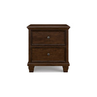 Reno Nightstand, 2 Drawers, Nickel Round Knobs, Rich Brown Solid Wood -BM328175