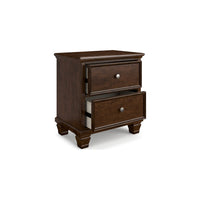 Reno Nightstand, 2 Drawers, Nickel Round Knobs, Rich Brown Solid Wood -BM328175