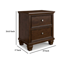 Reno Nightstand, 2 Drawers, Nickel Round Knobs, Rich Brown Solid Wood -BM328175