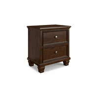 Reno Nightstand, 2 Drawers, Nickel Round Knobs, Rich Brown Solid Wood -BM328175