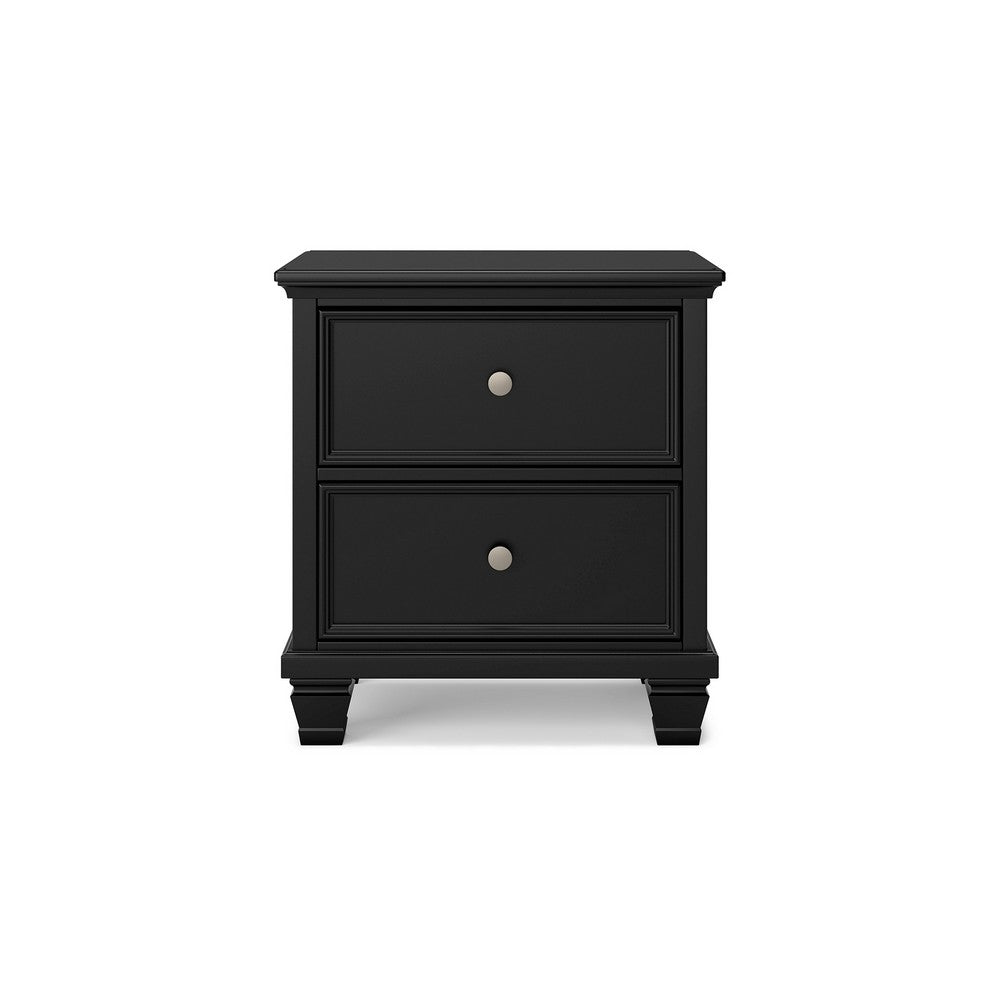 Lemo Nightstand, 2 Wide Drawers, Nickel Round Knobs, Black Solid Wood -BM328178