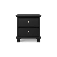 Lemo Nightstand, 2 Wide Drawers, Nickel Round Knobs, Black Solid Wood -BM328178