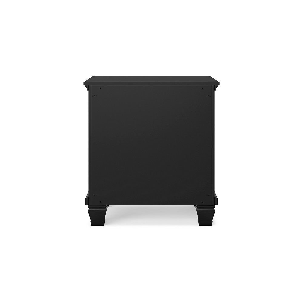 Lemo Nightstand, 2 Wide Drawers, Nickel Round Knobs, Black Solid Wood -BM328178