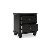 Lemo Nightstand, 2 Wide Drawers, Nickel Round Knobs, Black Solid Wood -BM328178