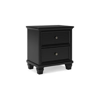Lemo Nightstand, 2 Wide Drawers, Nickel Round Knobs, Black Solid Wood -BM328178