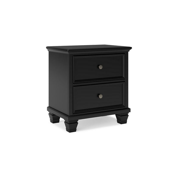 Lemo Nightstand, 2 Wide Drawers, Nickel Round Knobs, Black Solid Wood -BM328178