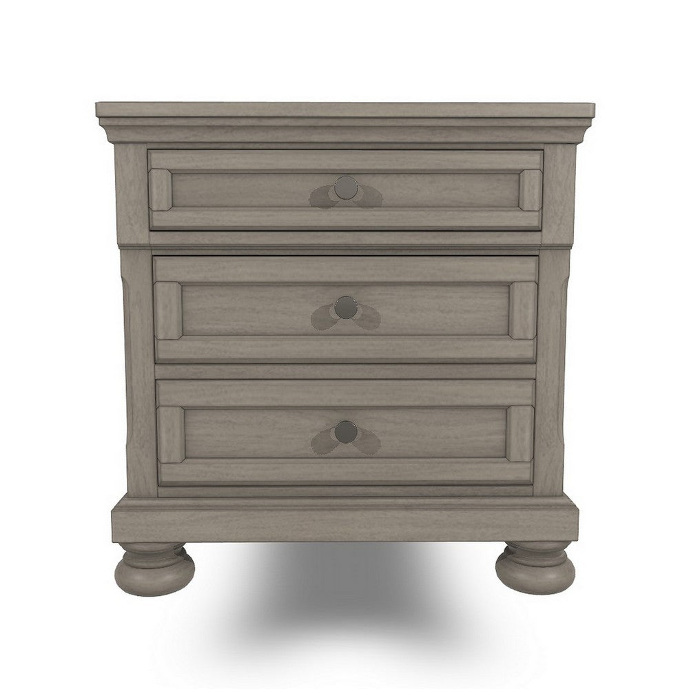 Ryno Nightstand, 2 Drawers, Pull Out Tray, Nickel Round Knobs, Gray -BM328183