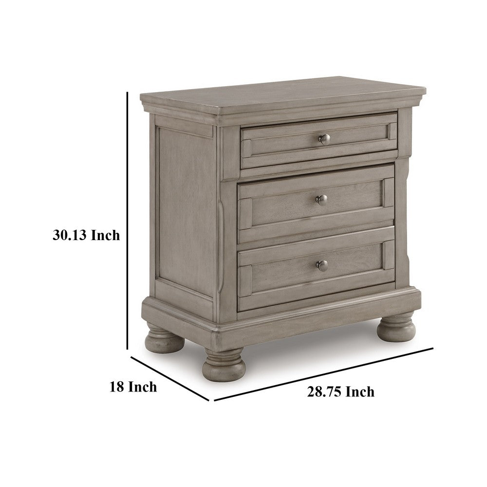 Ryno Nightstand, 2 Drawers, Pull Out Tray, Nickel Round Knobs, Gray -BM328183