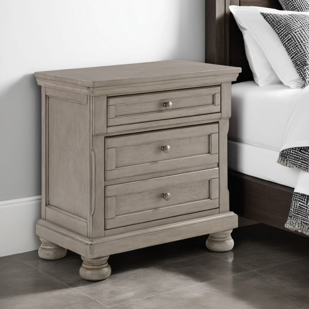 Ryno Nightstand, 2 Drawers, Pull Out Tray, Nickel Round Knobs, Gray -BM328183