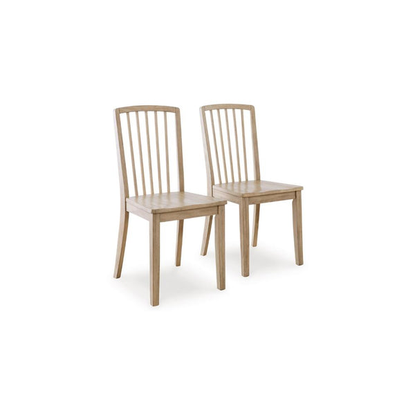 Glim Dining Side Chair Set of 2, Brown Hardwood Seat w Slatted Back