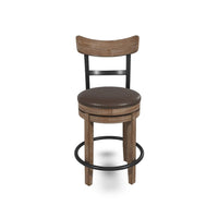 Pine Swivel Counter Height Stool Chair, 24 Inch, Brown Faux Leather  -BM328189