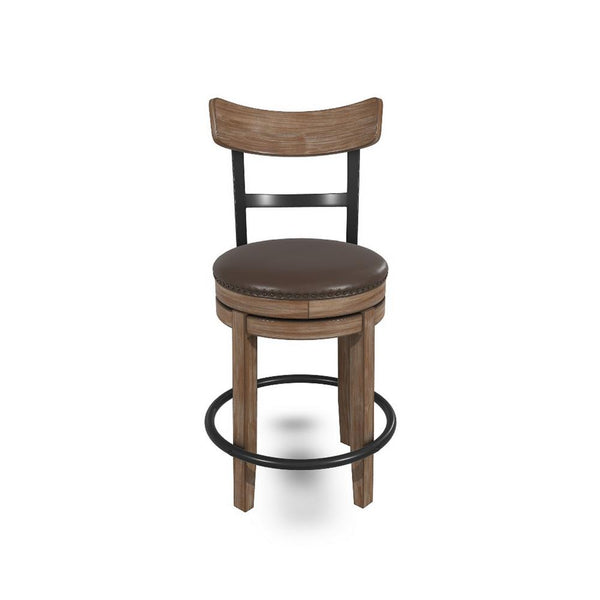 Pine Swivel Counter Height Stool Chair, 24 Inch, Brown Faux Leather  -BM328189