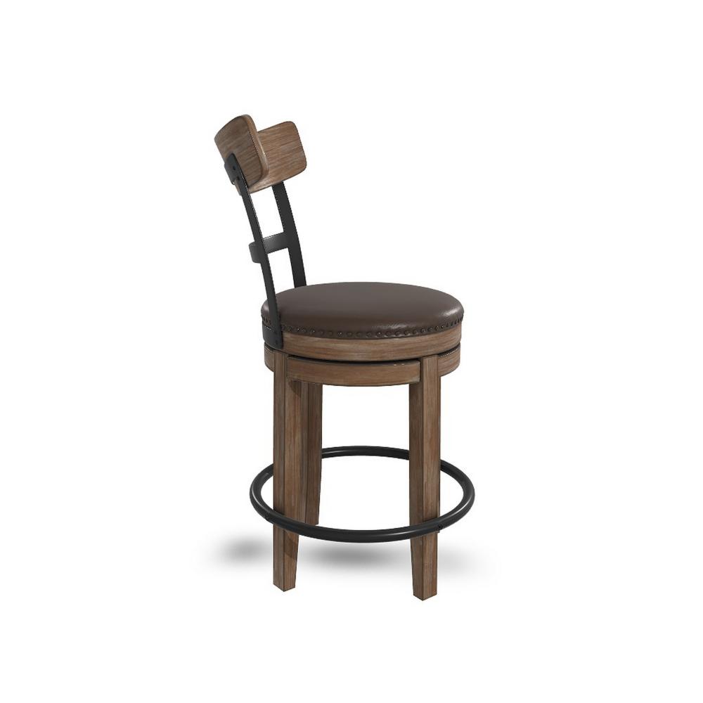 Pine Swivel Counter Height Stool Chair, 24 Inch, Brown Faux Leather  -BM328189
