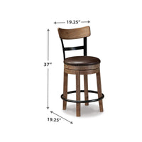 Pine Swivel Counter Height Stool Chair, 24 Inch, Brown Faux Leather  -BM328189
