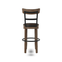 Pine Swivel Barstool Chair, 31 Inch, Industrial Brown Faux Leather -BM328190