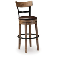 Pine Swivel Barstool Chair, 31 Inch, Industrial Brown Faux Leather -BM328190