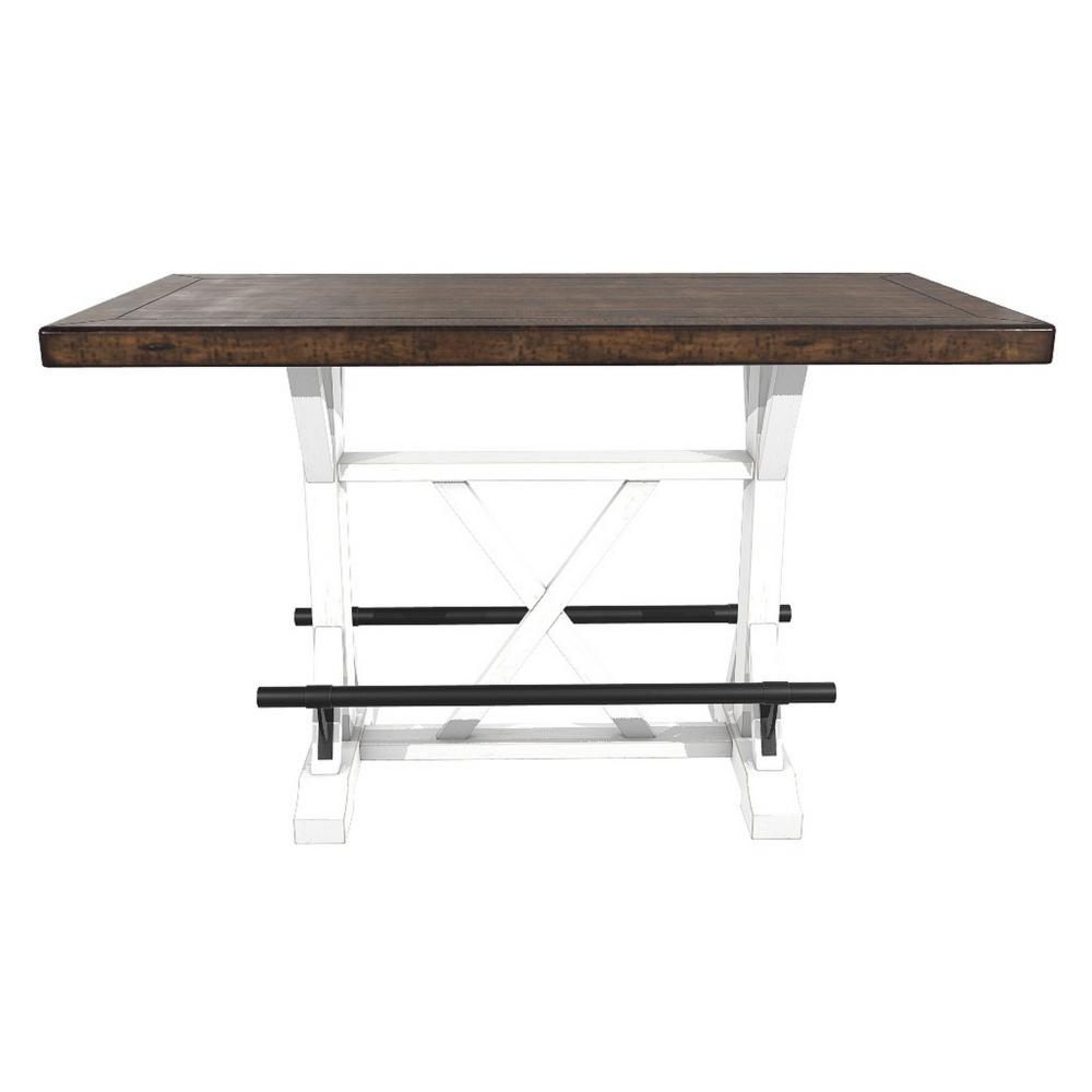 Becy Counter Height Dining Table, 60 Inch, White and Brown Pine Wood -BM328191