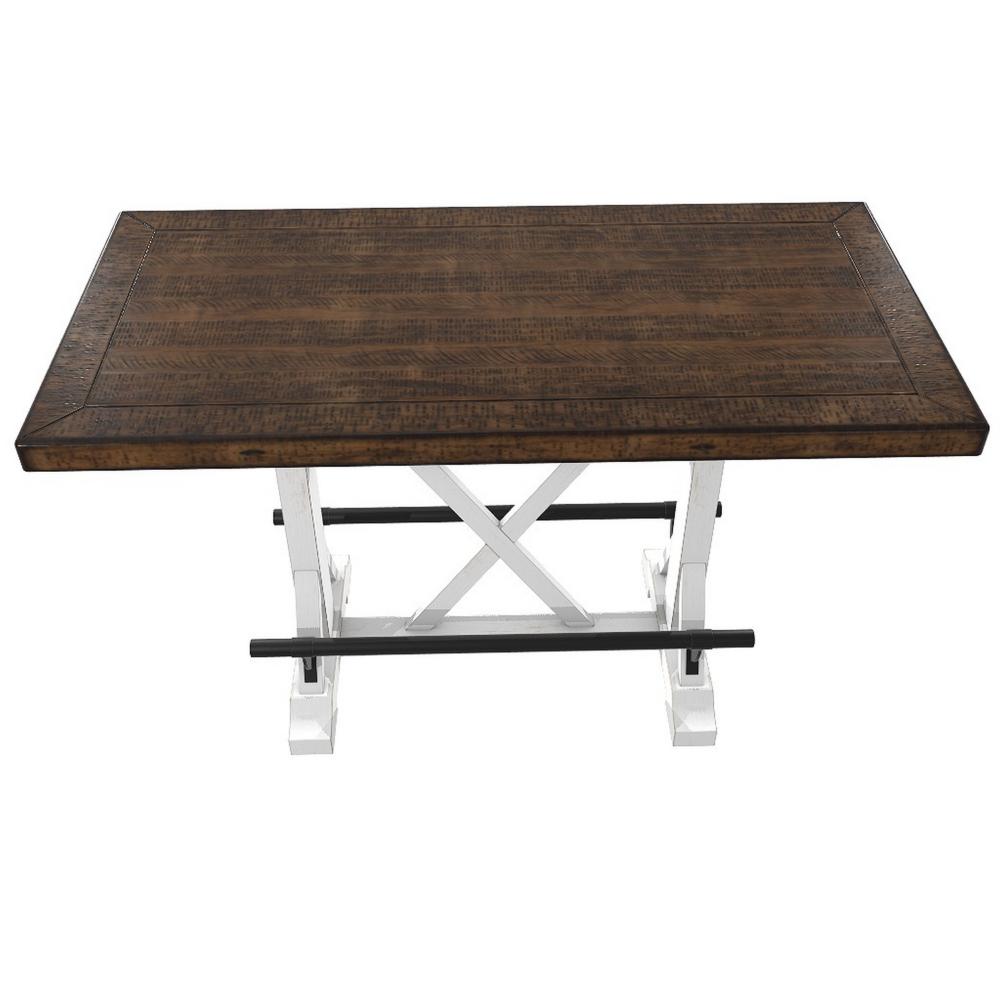 Becy Counter Height Dining Table, 60 Inch, White and Brown Pine Wood -BM328191