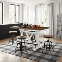 Becy Counter Height Dining Table, 60 Inch, White and Brown Pine Wood -BM328191