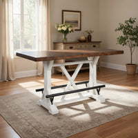 Becy Counter Height Dining Table, 60 Inch, White and Brown Pine Wood -BM328191