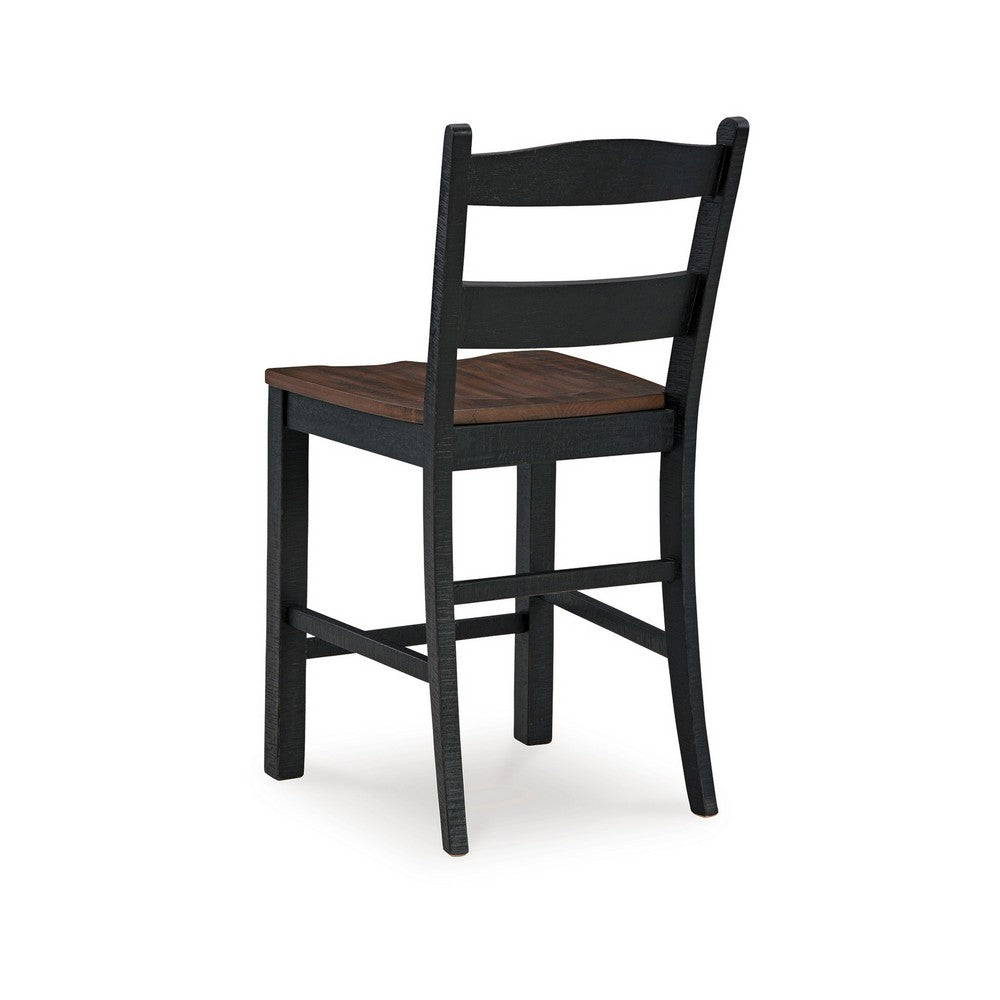 Becy Counter Height Chair Set of 2, 24 Inch, Black and Brown Wood -BM328193