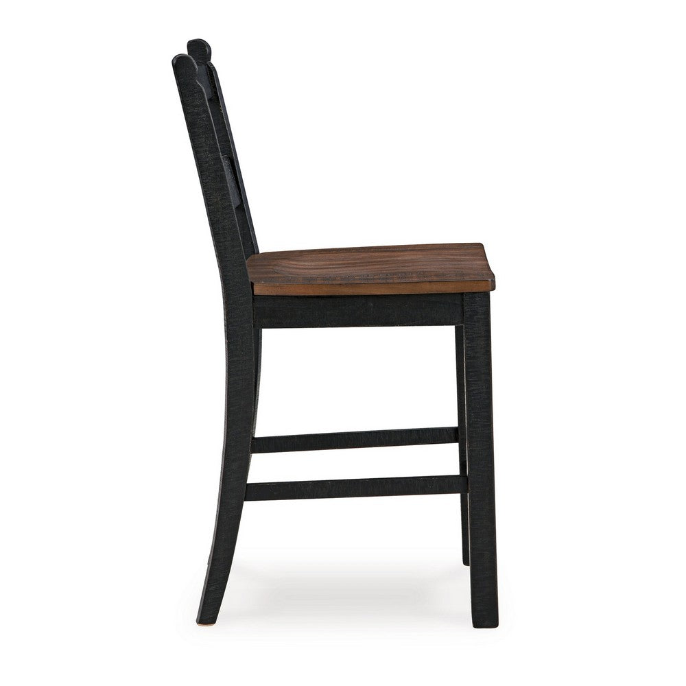 Becy Counter Height Chair Set of 2, 24 Inch, Black and Brown Wood -BM328193