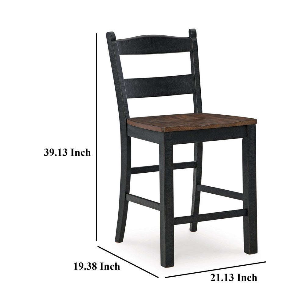 Becy Counter Height Chair Set of 2, 24 Inch, Black and Brown Wood -BM328193