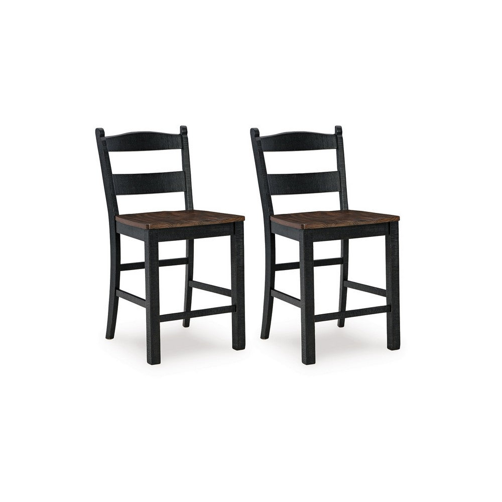 Becy Counter Height Chair Set of 2, 24 Inch, Black and Brown Wood -BM328193