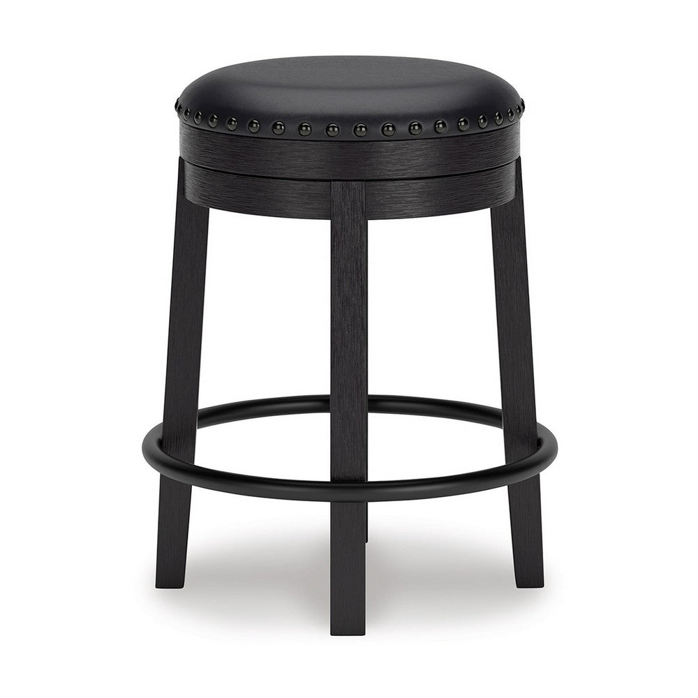 Becy Counter Height Swivel Stool, 24 Inch, Black Faux Leather Seat -BM328194