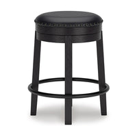Becy Counter Height Swivel Stool, 24 Inch, Black Faux Leather Seat -BM328194