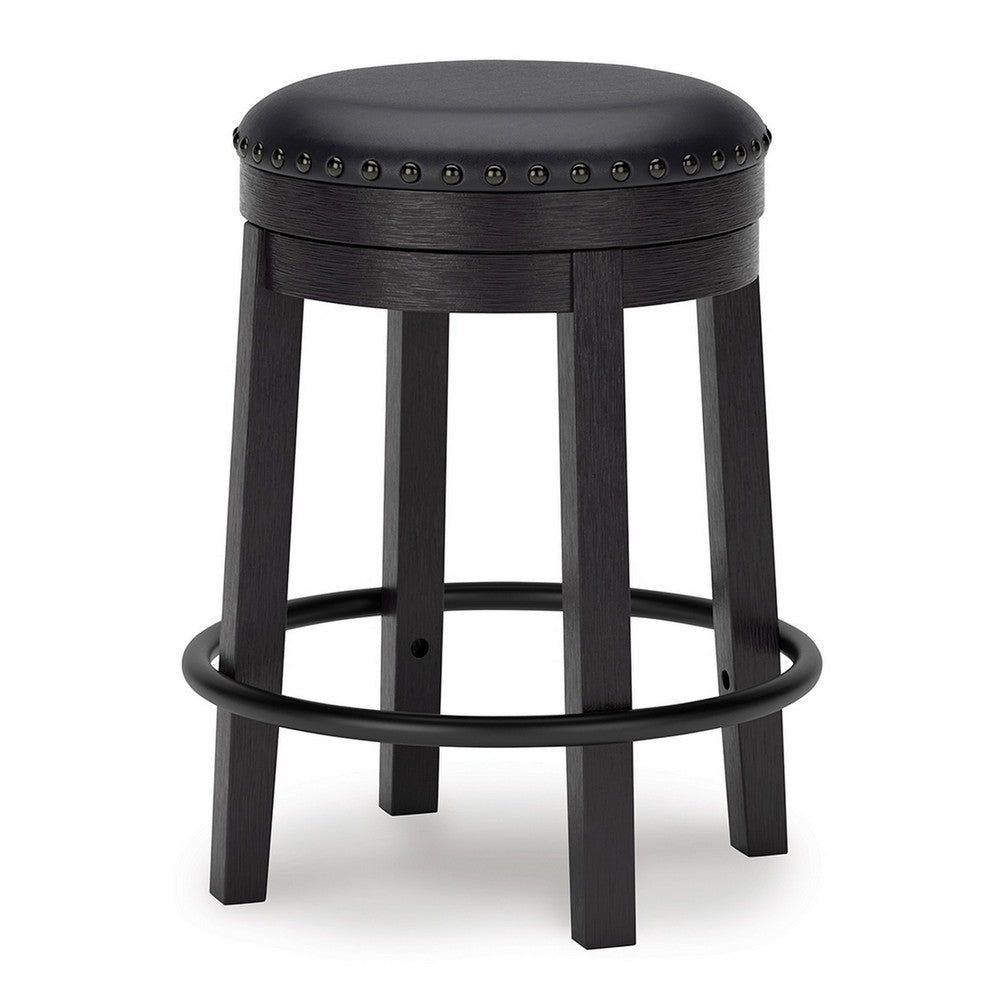 Becy Counter Height Swivel Stool, 24 Inch, Black Faux Leather Seat -BM328194