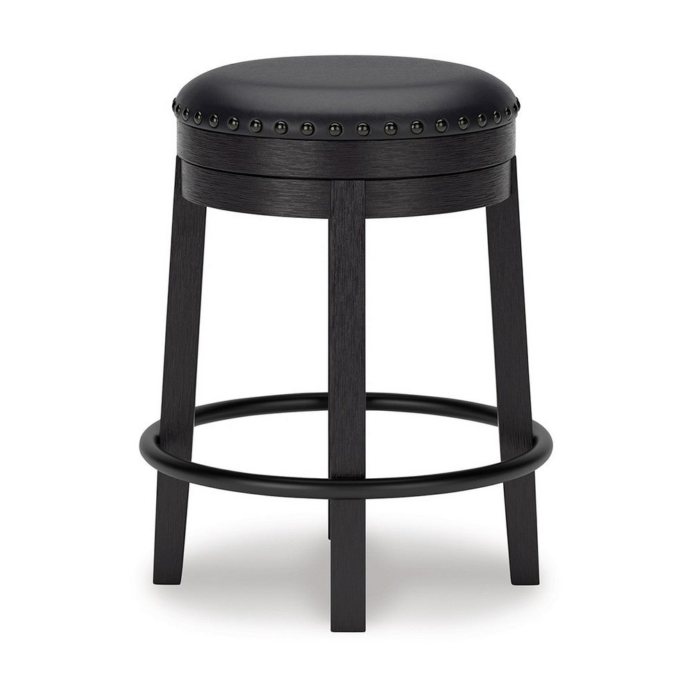 Becy Counter Height Swivel Stool, 24 Inch, Black Faux Leather Seat -BM328194