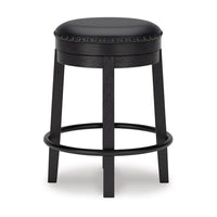 Becy Counter Height Swivel Stool, 24 Inch, Black Faux Leather Seat -BM328194