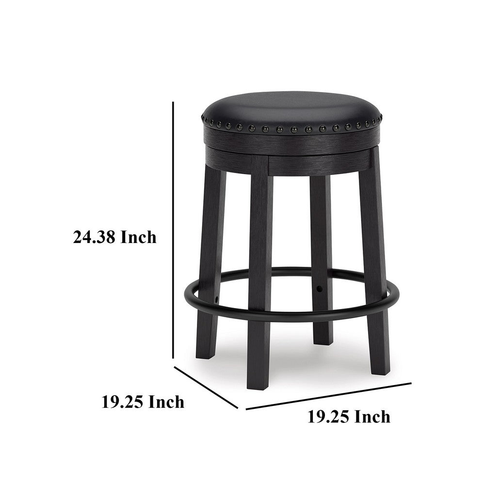 Becy Counter Height Swivel Stool, 24 Inch, Black Faux Leather Seat -BM328194