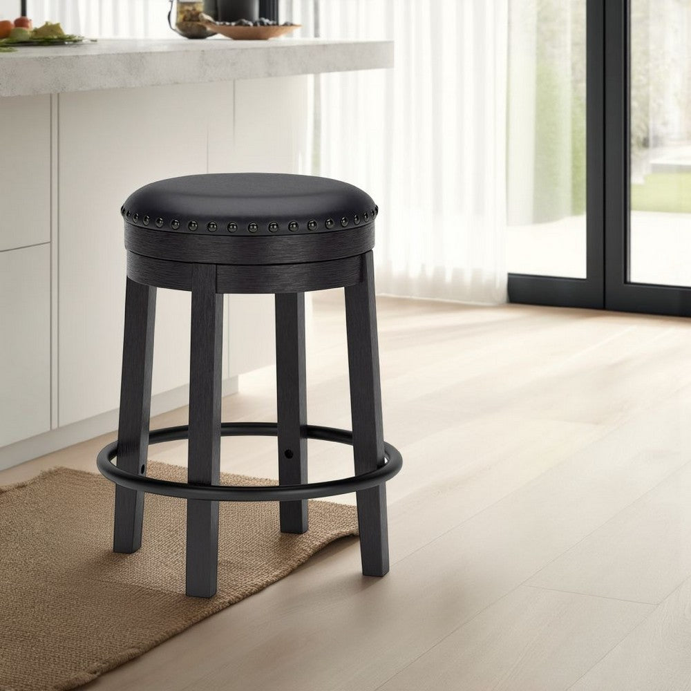 Becy Counter Height Swivel Stool, 24 Inch, Black Faux Leather Seat -BM328194