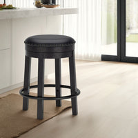 Becy Counter Height Swivel Stool, 24 Inch, Black Faux Leather Seat -BM328194