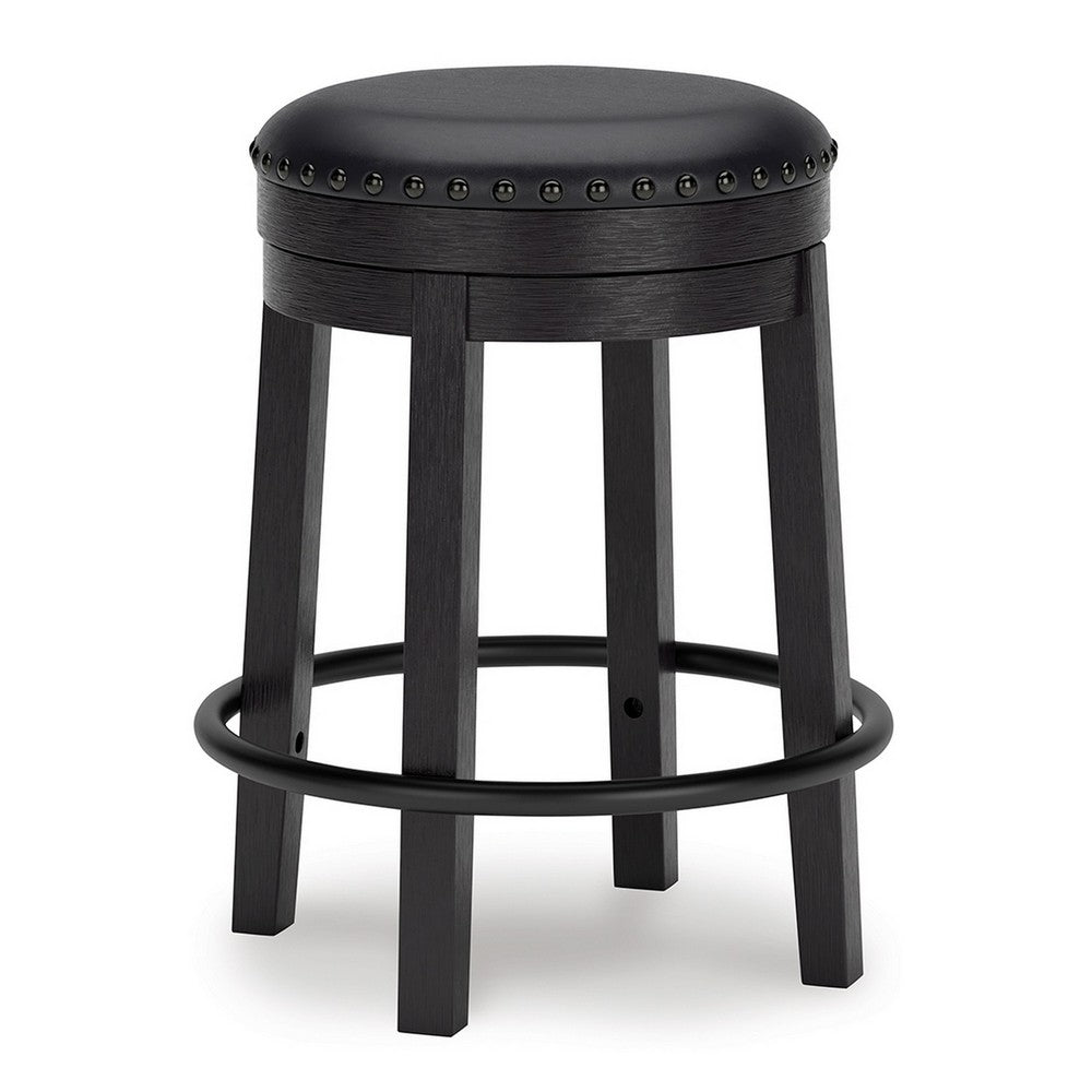 Becy Counter Height Swivel Stool, 24 Inch, Black Faux Leather Seat -BM328194
