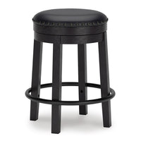 Becy Counter Height Swivel Stool, 24 Inch, Black Faux Leather Seat -BM328194