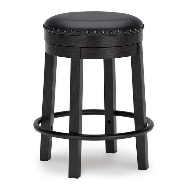 Becy Counter Height Swivel Stool, 24 Inch, Black Faux Leather Seat -BM328194