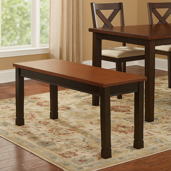 Vilo Dining Bench, 42 Inch, Rich Brown Wood Seat, Black Tapered Legs -BM328197