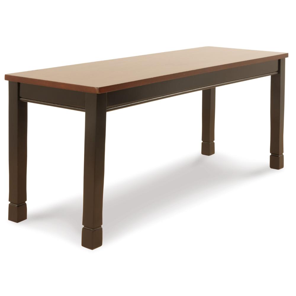 benzara Vilo Dining Bench 42 Inch Rich Brown Wood Seat Black Tapered Legs -BM328197