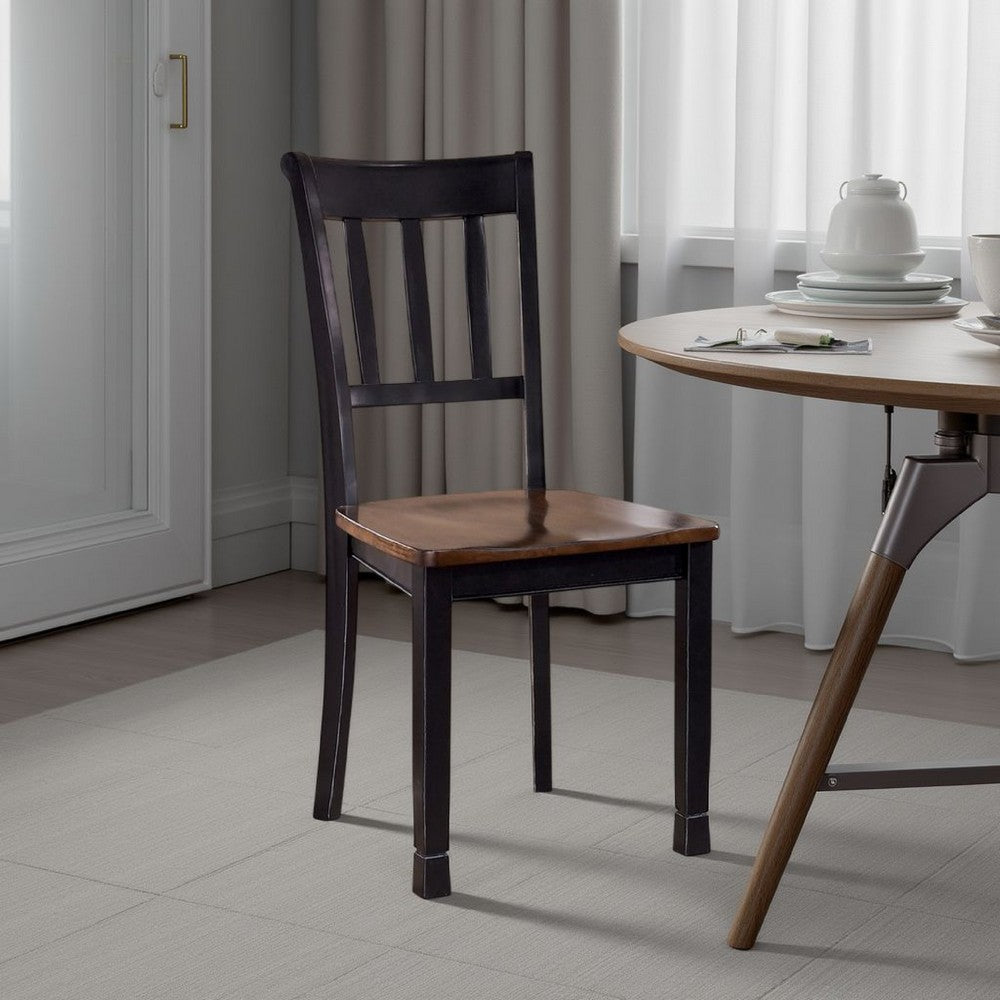 Vilo Dining Side Chair Set of 2, Brown Wood Seat, Black Straight Legs -BM328198
