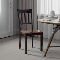 Vilo Dining Side Chair Set of 2, Brown Wood Seat, Black Straight Legs -BM328198
