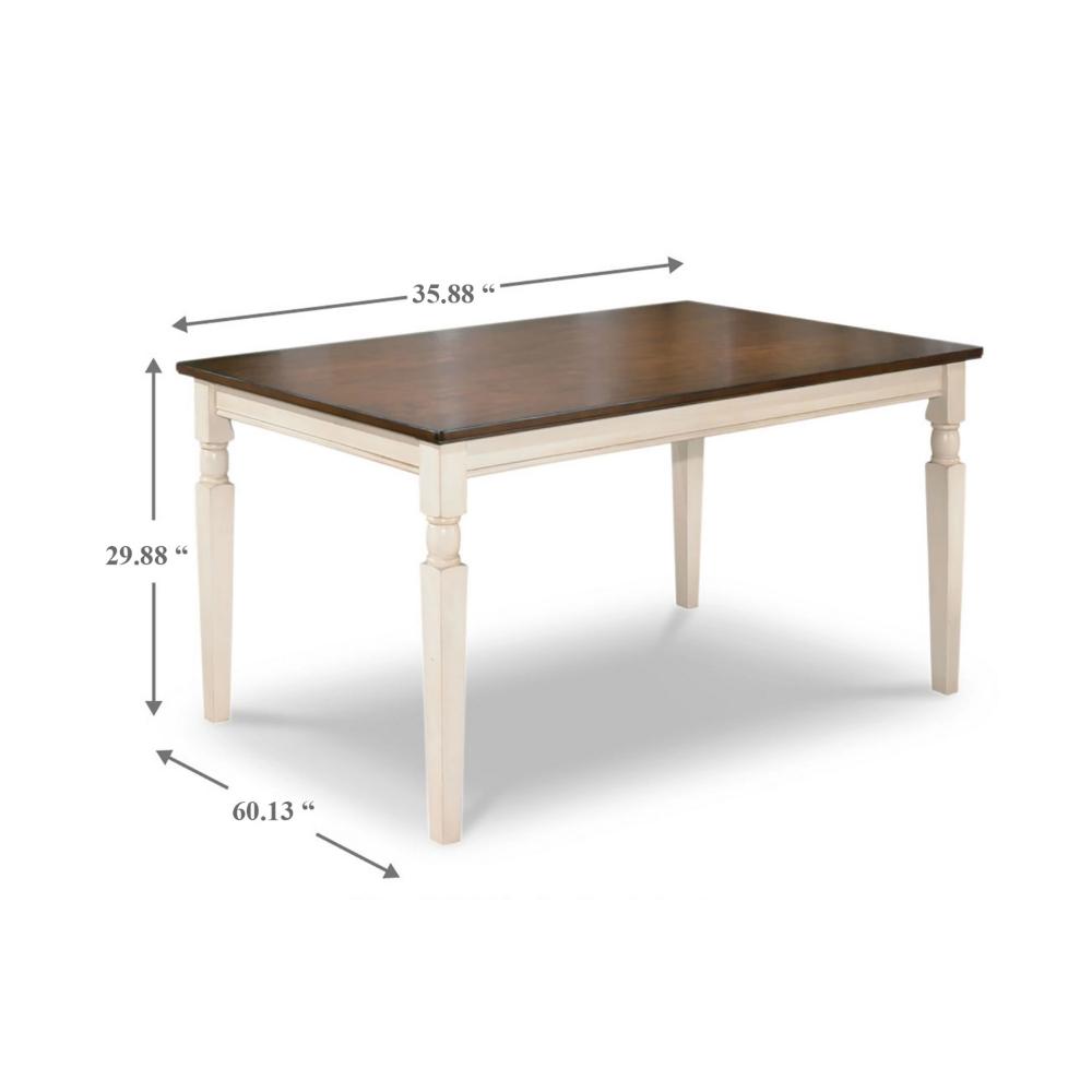 Borg Dining Table, 60 Inch Rectangular Brown Wood, White Turned Legs -BM328202