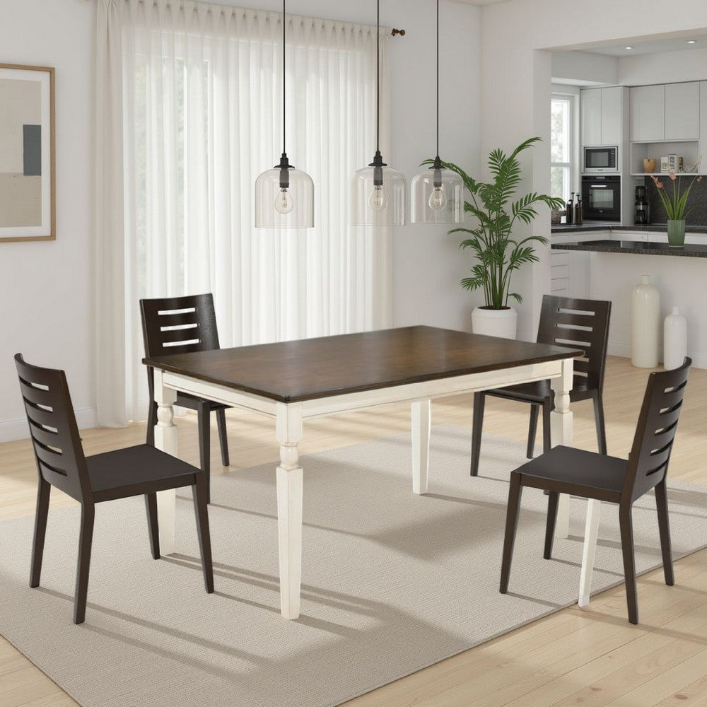 Borg Dining Table, 60 Inch Rectangular Brown Wood, White Turned Legs -BM328202